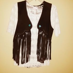 leather vest with fringe - made in Mexico, no tags